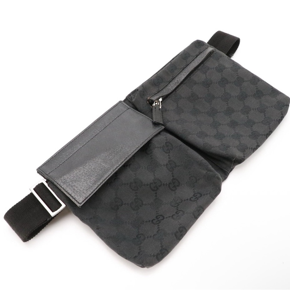 Gucci Double Pocket Belt Bag in Black GG Canvas and Leather